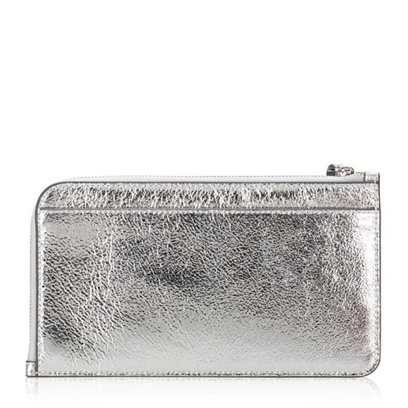 Kate Spade Metallic Silver Leather Lucy Medium L-Zip Wristlet in Lunar Light - Picture 2 of 3